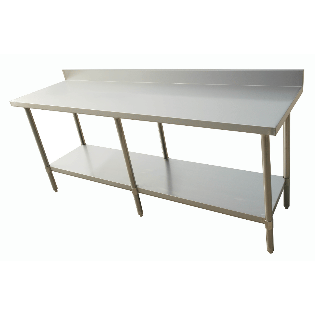 2400-7-WBB Economic 304 Grade Stainless Steel Table with splashback 2400x700x900 – 6 legs