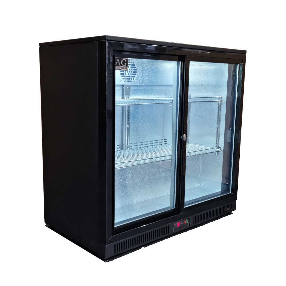 AG BEER2-SD – Twin Sliding Door Bar Fridge - Black Body & Doors