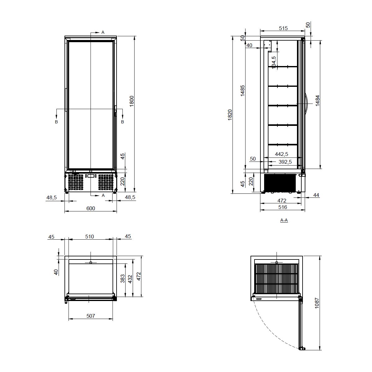 AG B300G – 300L Upright Glass Door Display / Backbar Fridge - Black