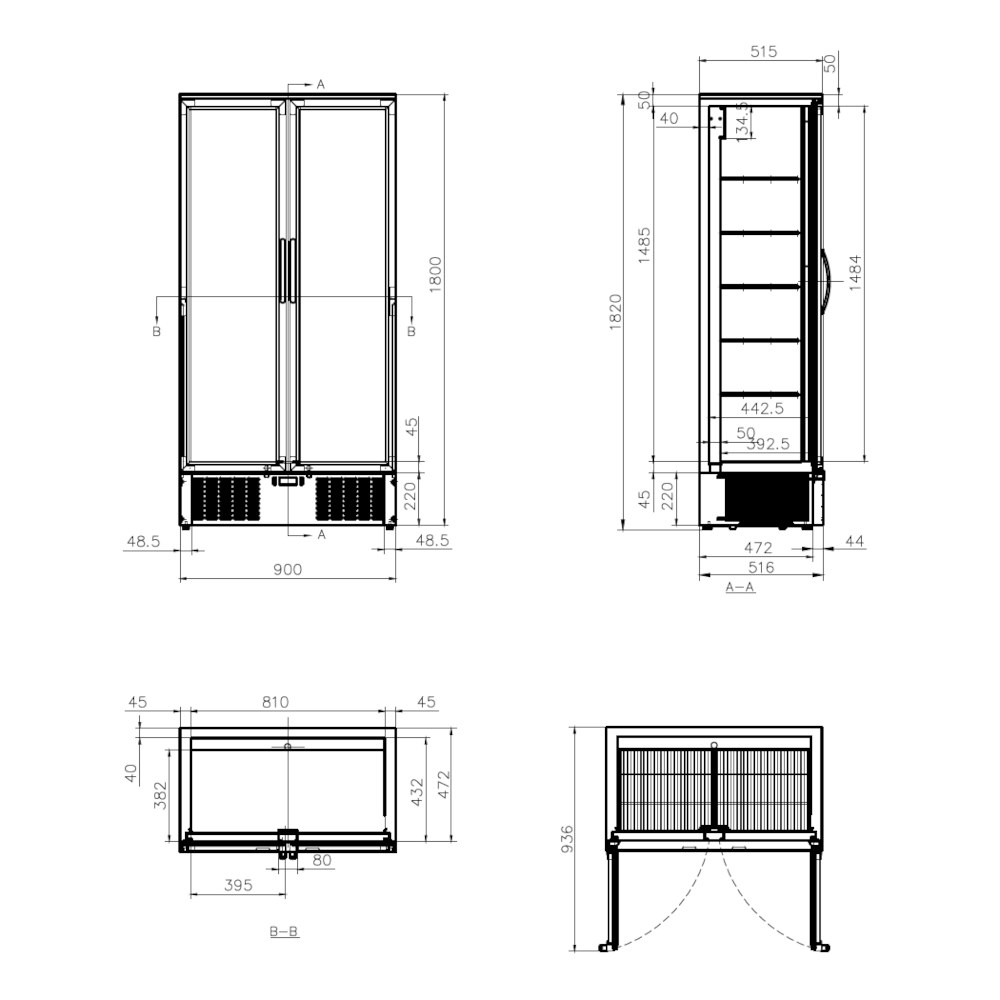 AG B500G – 477L Upright Double Glass Door Display / Backbar Fridge - Black