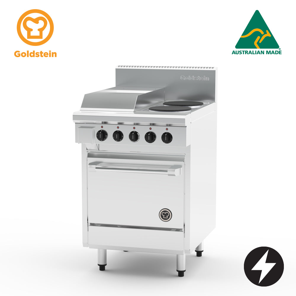 Goldstein PE12G2S20FF-X Electric Oven Range, 2 Solid Plates, 289mm Griddle, Fan Forced Oven