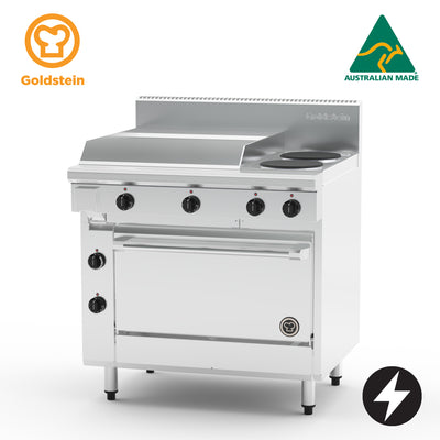 Goldstein PE24G2S28-X Electric Oven Range, 2 Solid Plates, 605mm Griddle, Static Oven