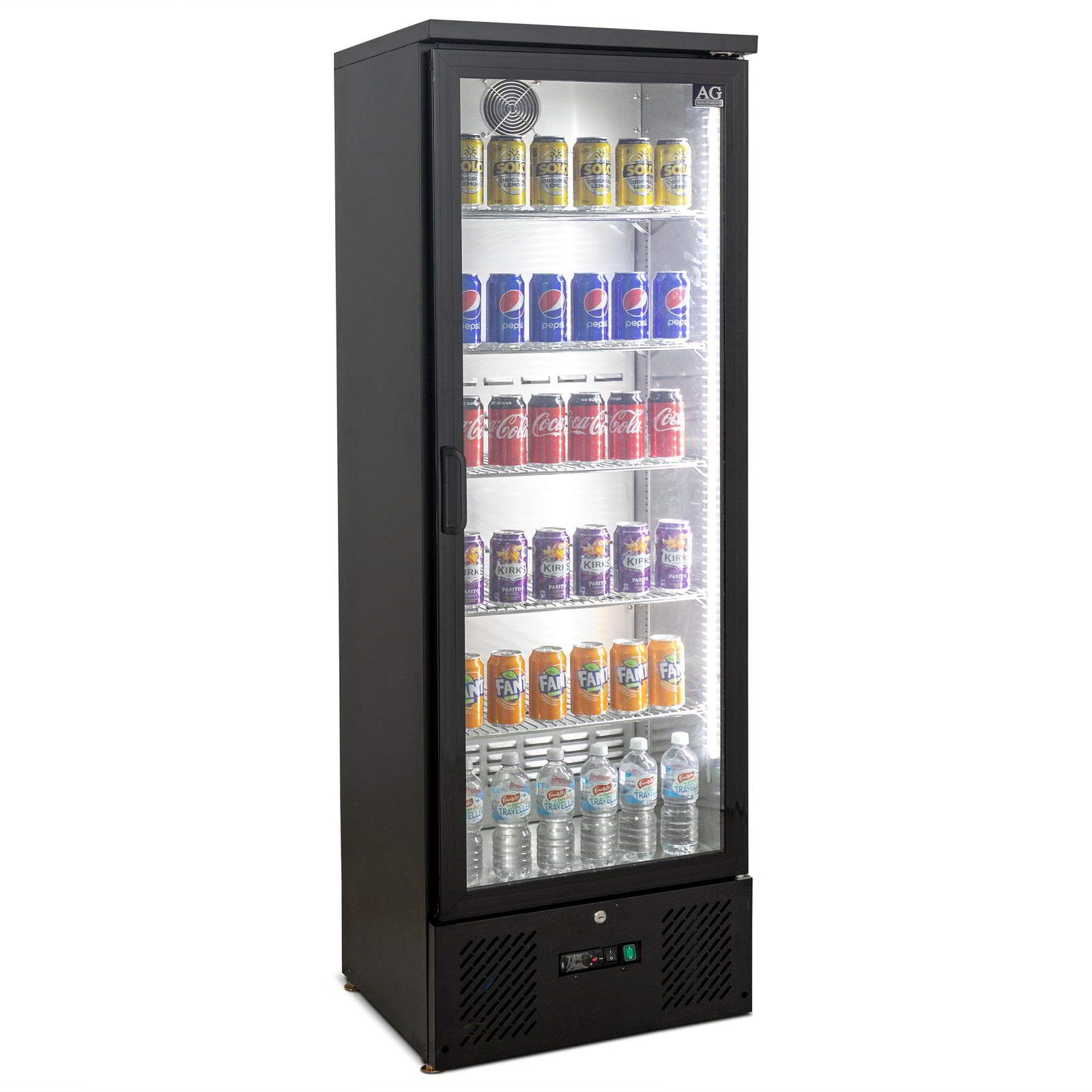 AG B300G – 300L Upright Glass Door Display / Backbar Fridge - Black