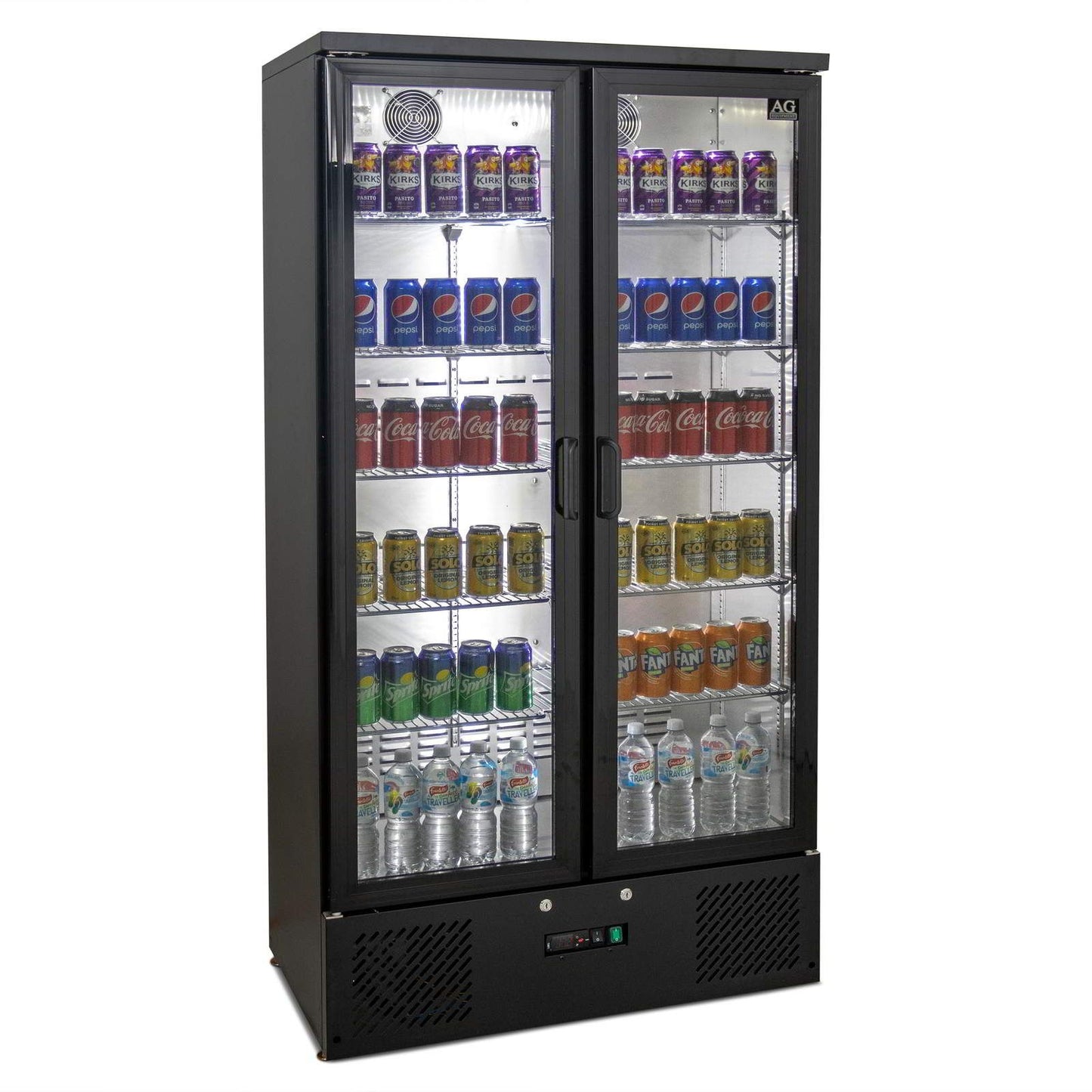AG B500G – 477L Upright Double Glass Door Display / Backbar Fridge - Black