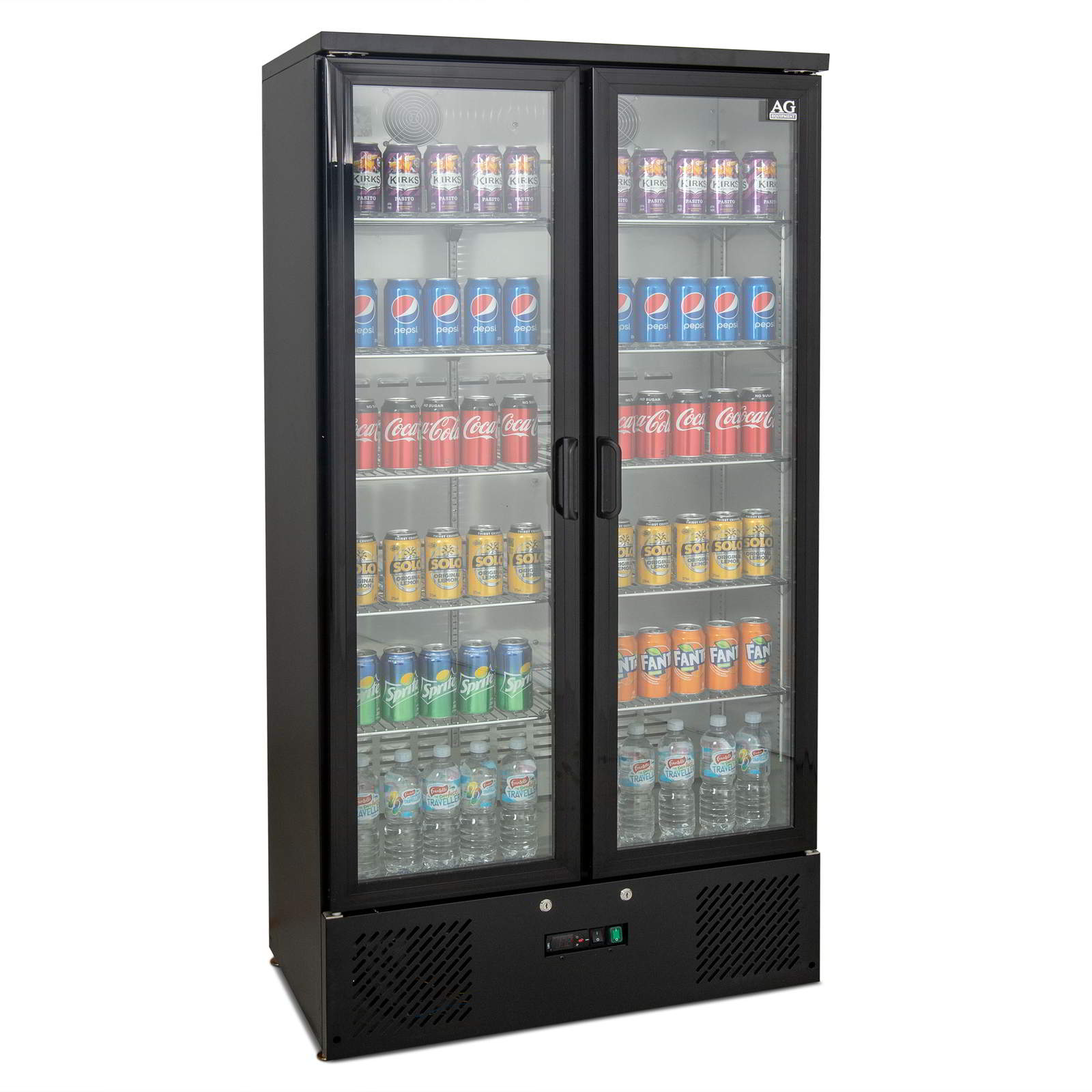 AG B500G – 477L Upright Double Glass Door Display / Backbar Fridge - Black
