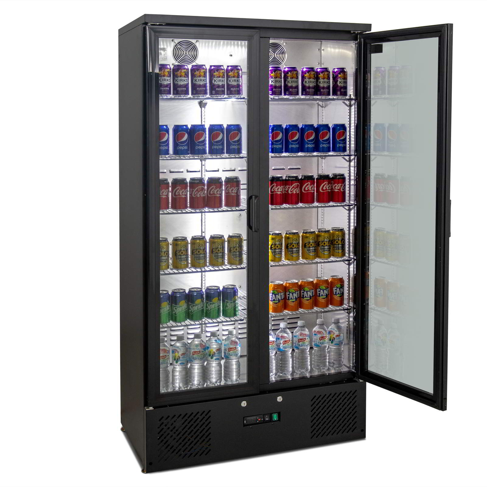 AG B500G – 477L Upright Double Glass Door Display / Backbar Fridge - Black