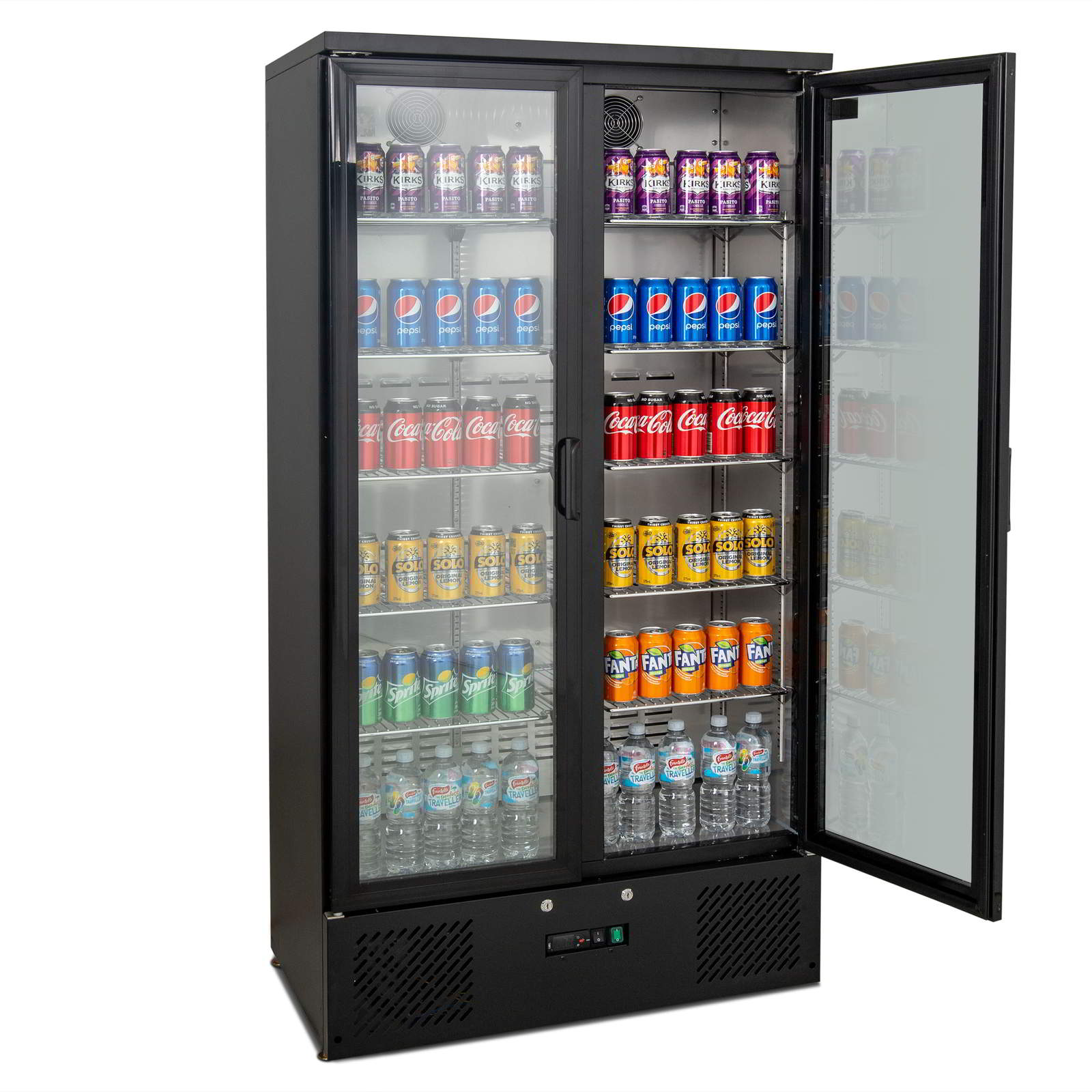 AG B500G – 477L Upright Double Glass Door Display / Backbar Fridge - Black
