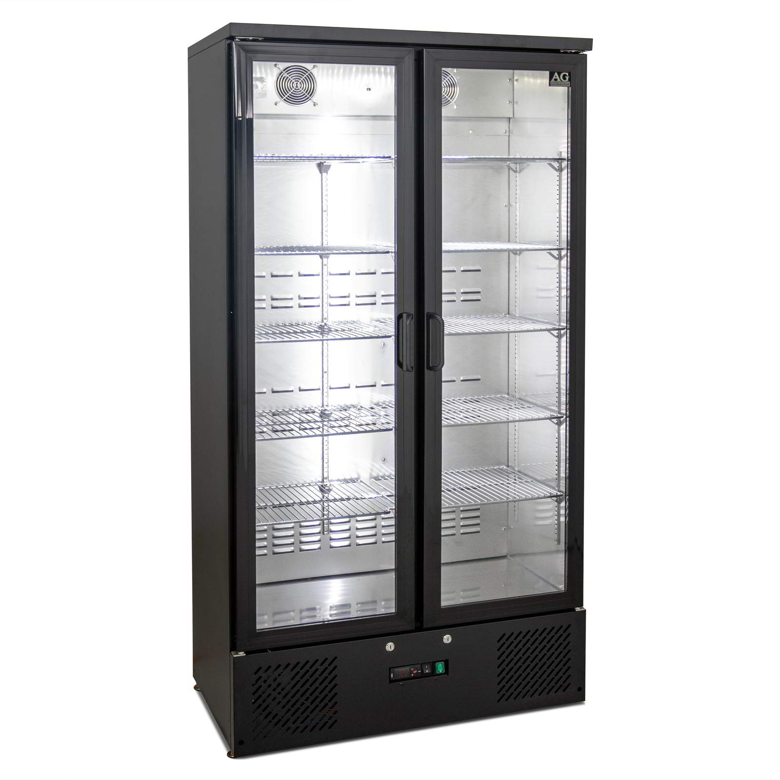 AG B500G – 477L Upright Double Glass Door Display / Backbar Fridge - Black