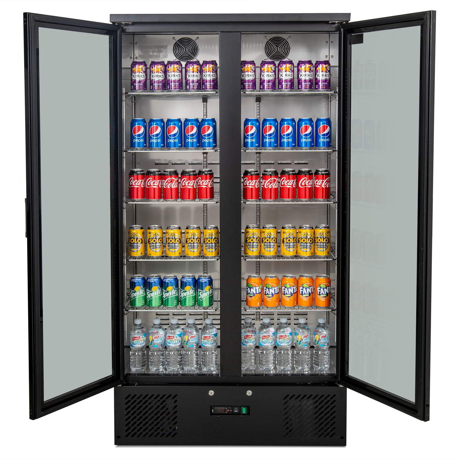 AG B500G – 477L Upright Double Glass Door Display / Backbar Fridge - Black