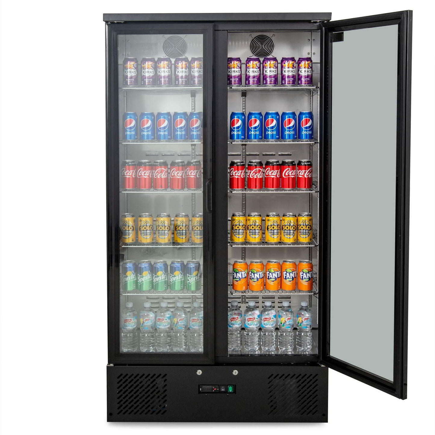 AG B500G – 477L Upright Double Glass Door Display / Backbar Fridge - Black