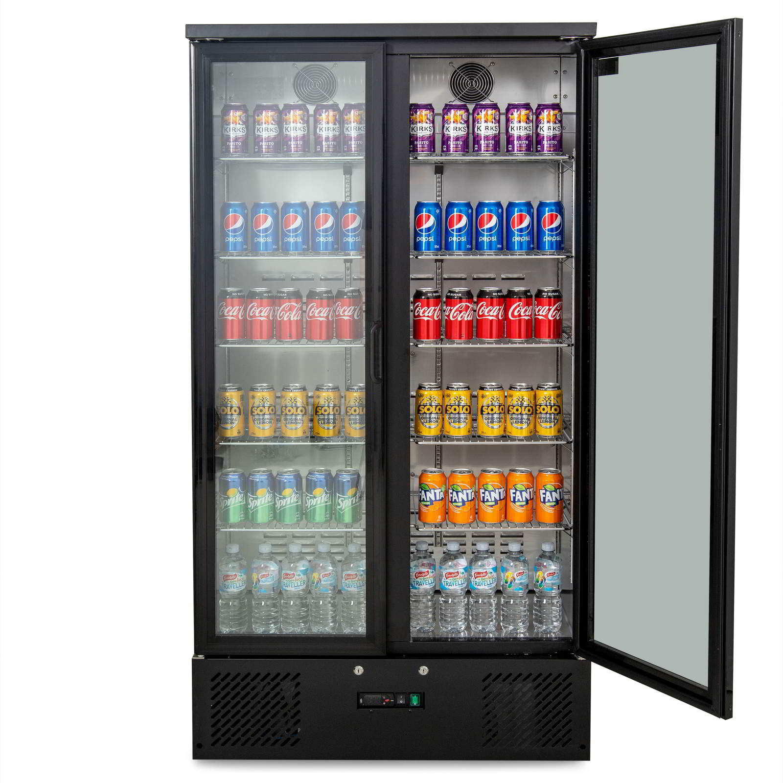 AG B500G – 477L Upright Double Glass Door Display / Backbar Fridge - Black