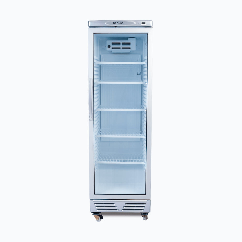 Bromic GM0374-NR – Upright Display Fridge - 372L - 1 Door - Flat Glass - White with Silver Trim