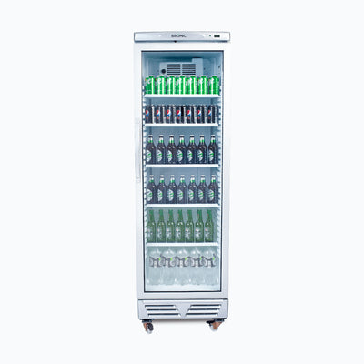Bromic GM0374-NR – Upright Display Fridge - 372L - 1 Door - Flat Glass - White with Silver Trim