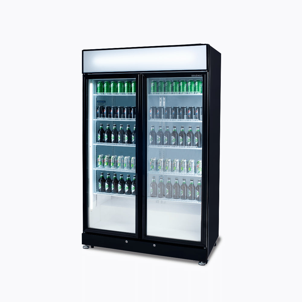 Bromic GM0900LBECO-NR – Upright Display Fridge - 885L - 2 Doors - Flat Glass - Black