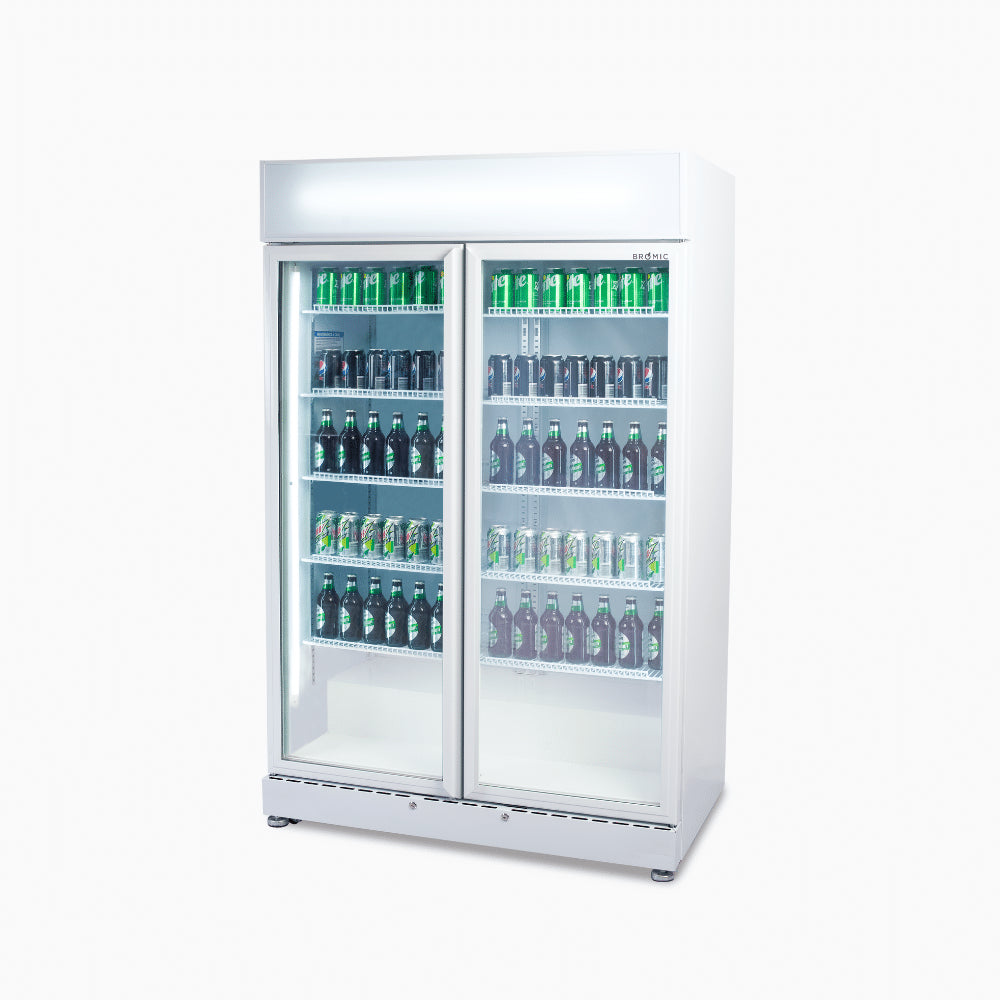 Bromic GM0900LWECO-NR – Upright Display Fridge - 885L - 2 Doors - Flat Glass - White