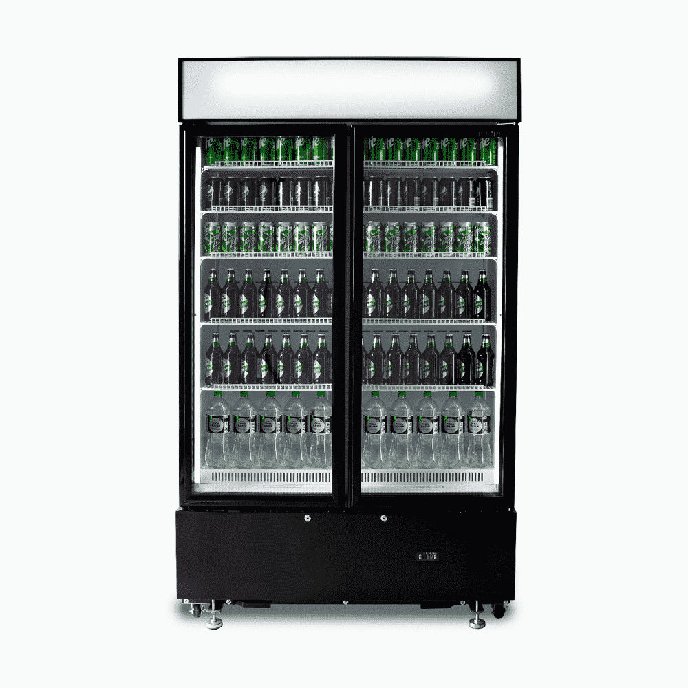 Bromic GM1000LBCAS – Upright Display Fridge - 960L - 2  Doors - Flat Glass - Cassette - Black