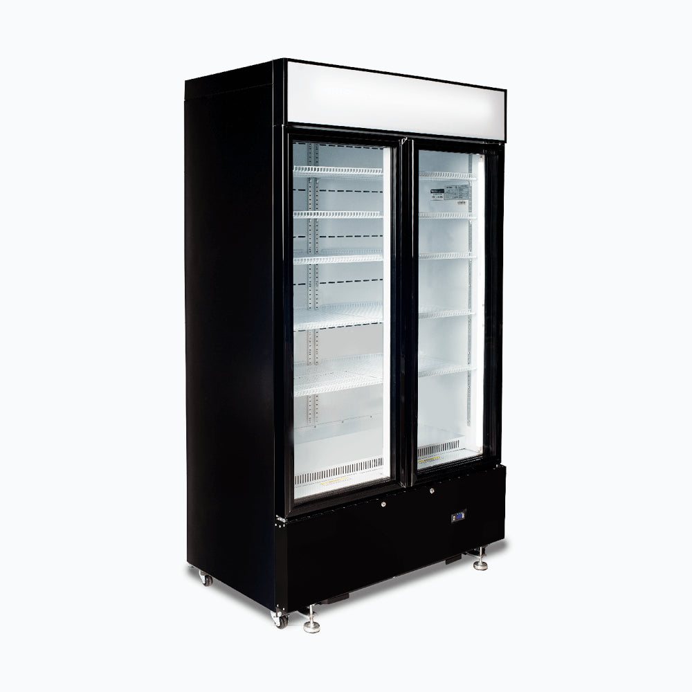 Bromic GM1000LBCAS – Upright Display Fridge - 960L - 2  Doors - Flat Glass - Cassette - Black