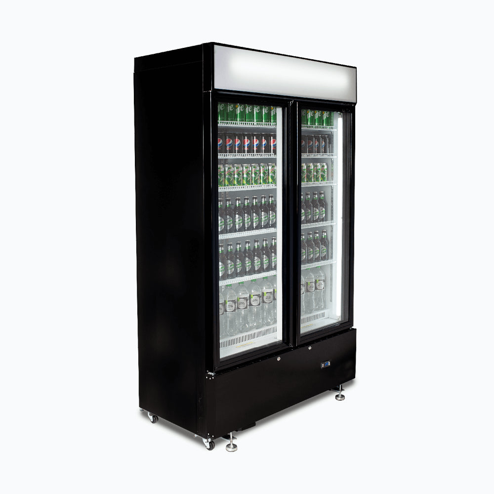 Bromic GM1000LBCAS – Upright Display Fridge - 960L - 2  Doors - Flat Glass - Cassette - Black