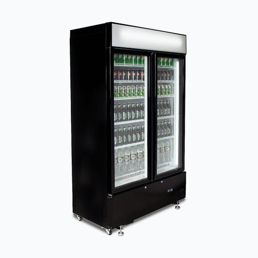 Bromic GM1000LBCAS – Upright Display Fridge - 960L - 2  Doors - Flat Glass - Cassette - Black
