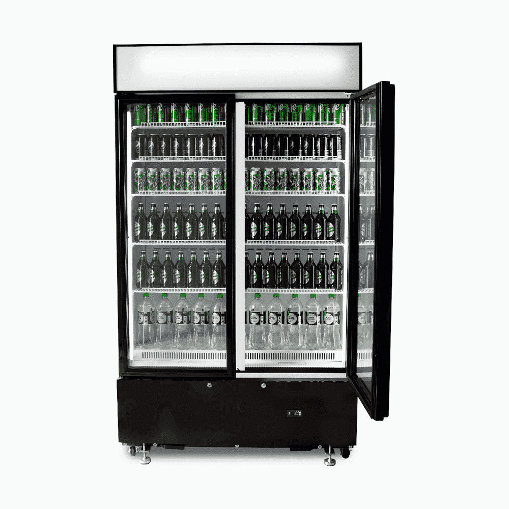 Bromic GM1000LBCAS – Upright Display Fridge - 960L - 2  Doors - Flat Glass - Cassette - Black