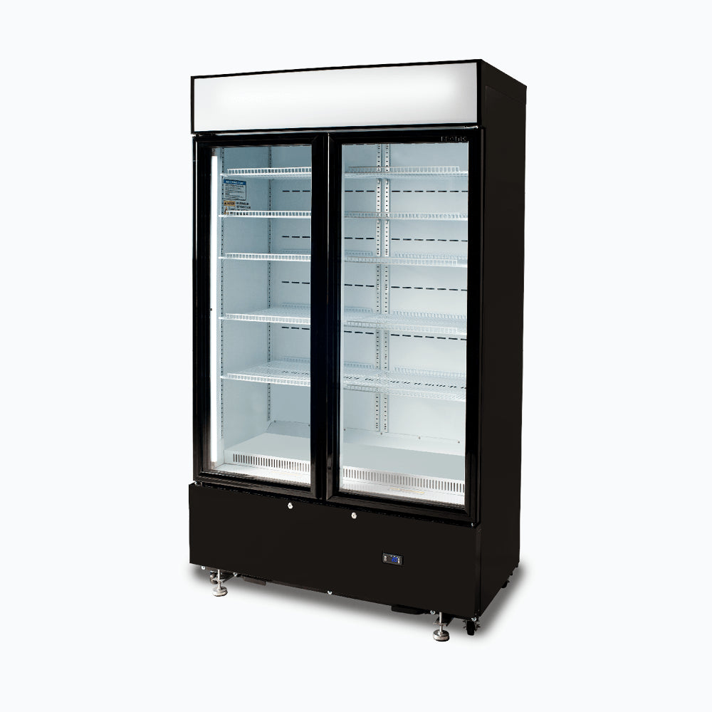 Bromic GM1000LBCAS – Upright Display Fridge - 960L - 2  Doors - Flat Glass - Cassette - Black