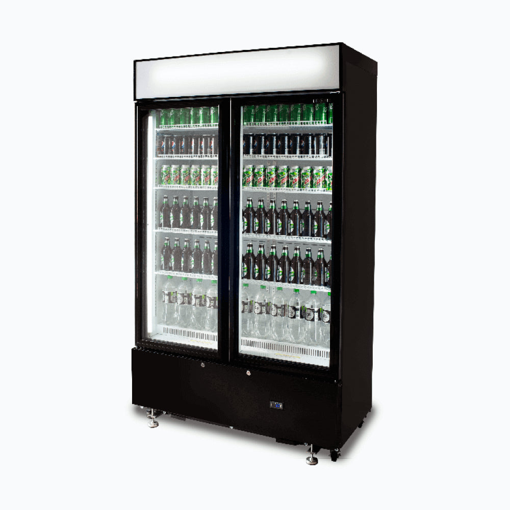 Bromic GM1000LBCAS – Upright Display Fridge - 960L - 2  Doors - Flat Glass - Cassette - Black