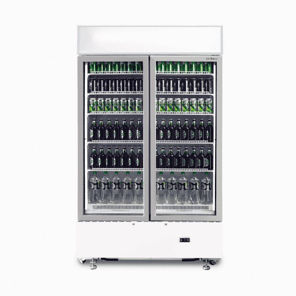 Bromic GM1000LWCAS – Upright Display Fridge - 960L - 2 Doors - Flat Glass - Cassette - White