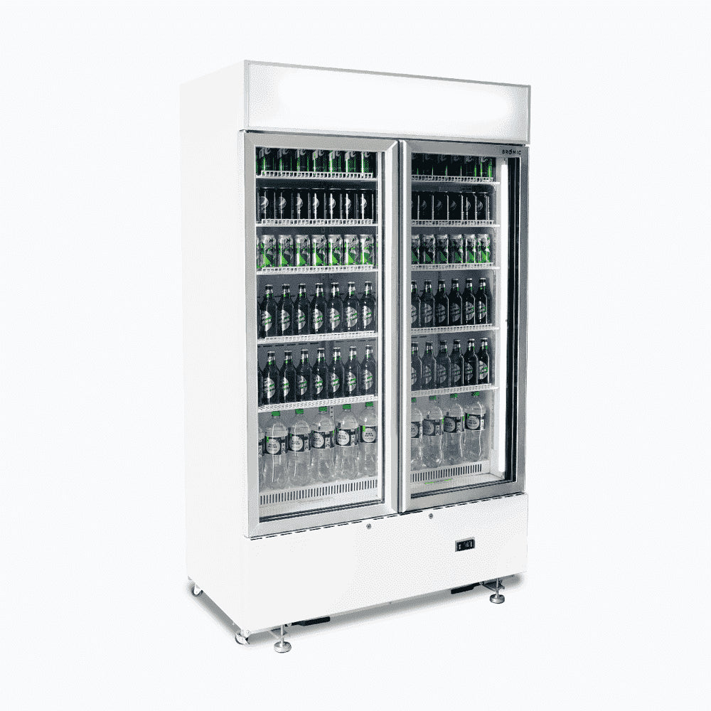 Bromic GM1000LWCAS – Upright Display Fridge - 960L - 2 Doors - Flat Glass - Cassette - White