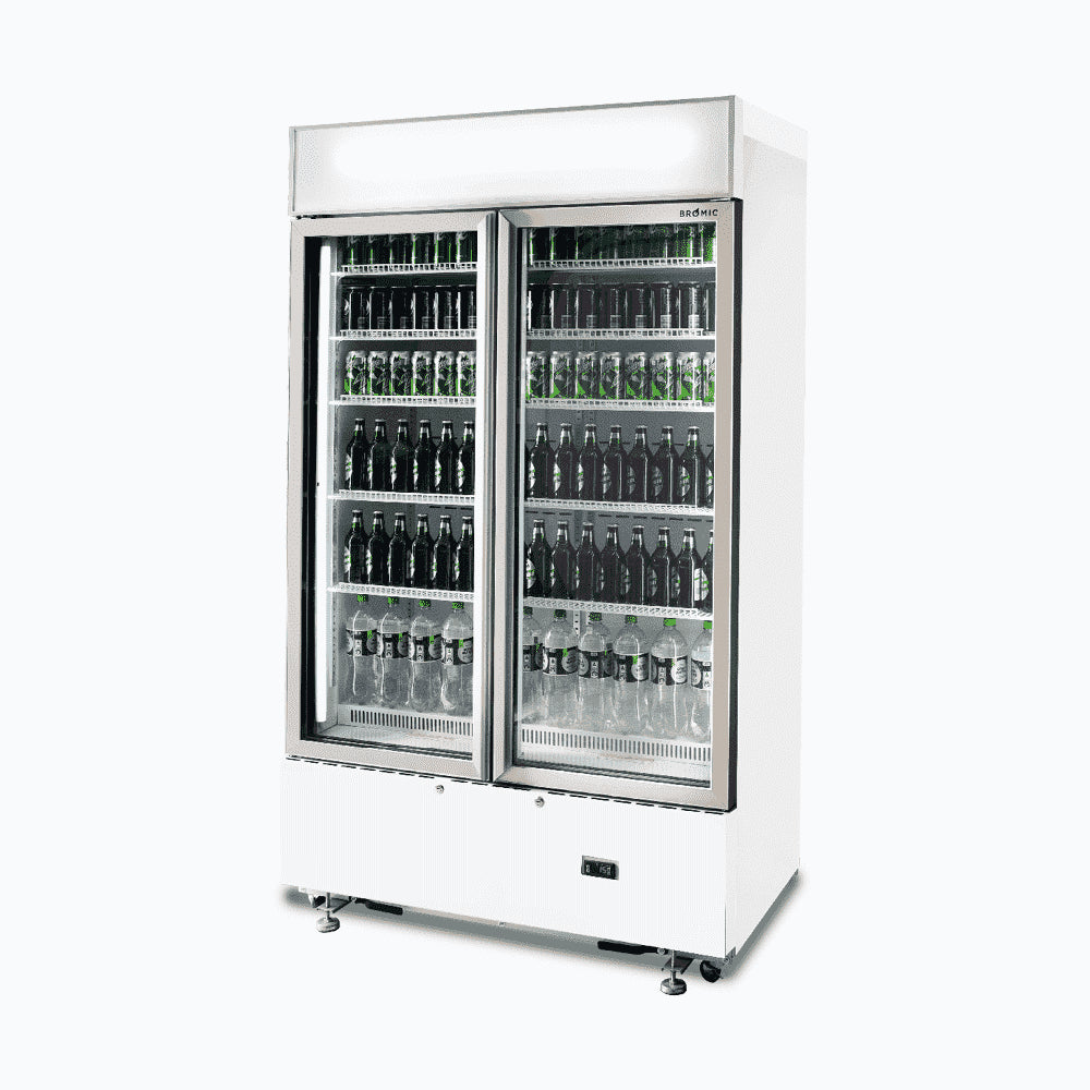 Bromic GM1000LWCAS – Upright Display Fridge - 960L - 2 Doors - Flat Glass - Cassette - White