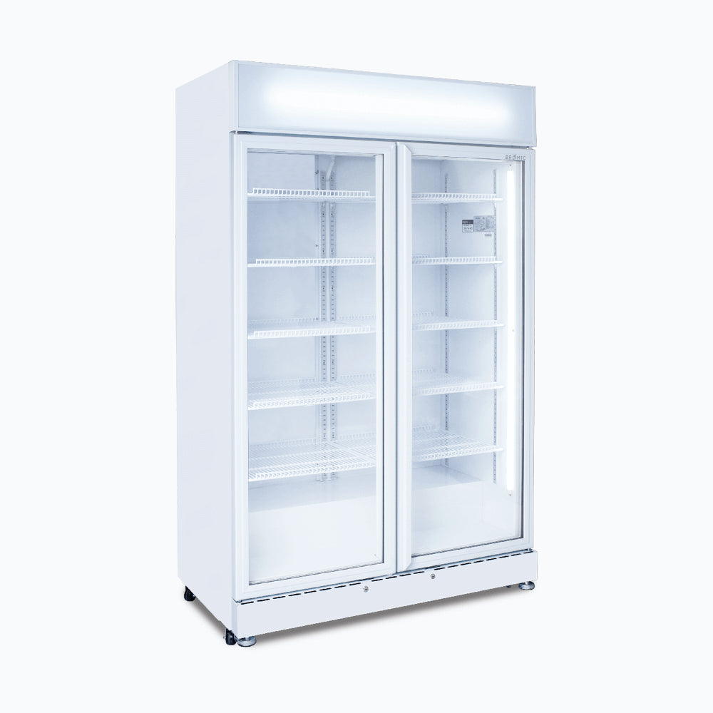 Bromic GM0900LWECO-NR – Upright Display Fridge - 885L - 2 Doors - Flat Glass - White