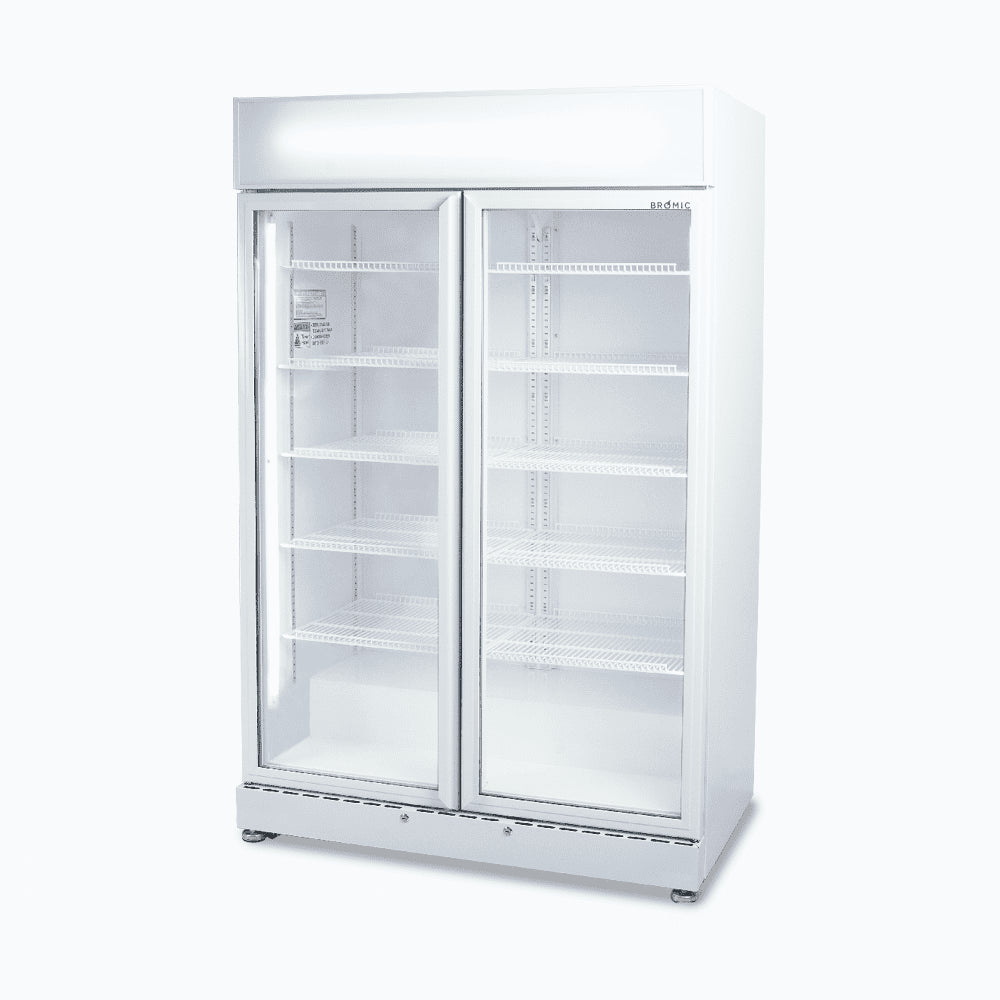 Bromic GM0900LWECO-NR – Upright Display Fridge - 885L - 2 Doors - Flat Glass - White