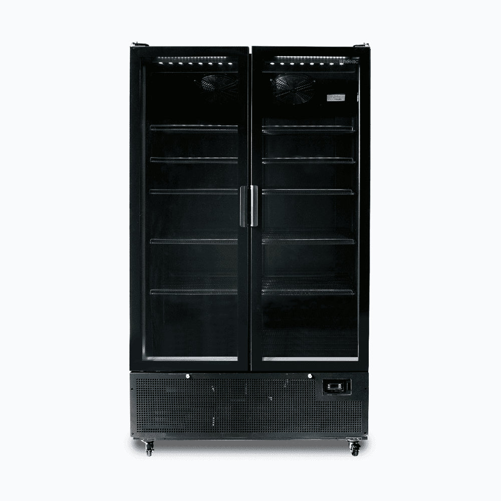 Bromic GM1100B-NR – Upright Display Fridge - 1126L - 2 Door - Flat Glass - Black