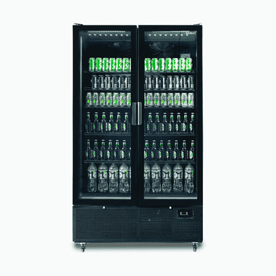 Bromic GM1100B-NR – Upright Display Fridge - 1126L - 2 Door - Flat Glass - Black