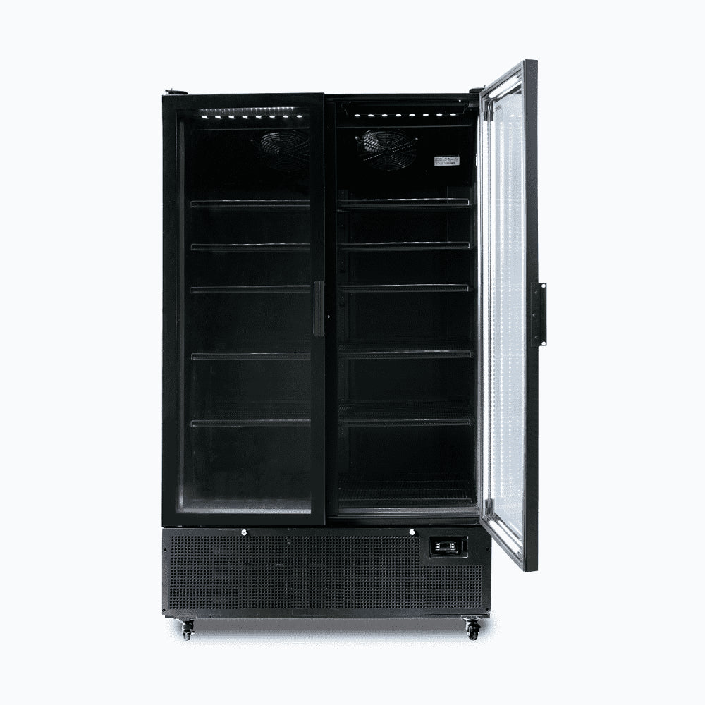 Bromic GM1100B-NR – Upright Display Fridge - 1126L - 2 Door - Flat Glass - Black