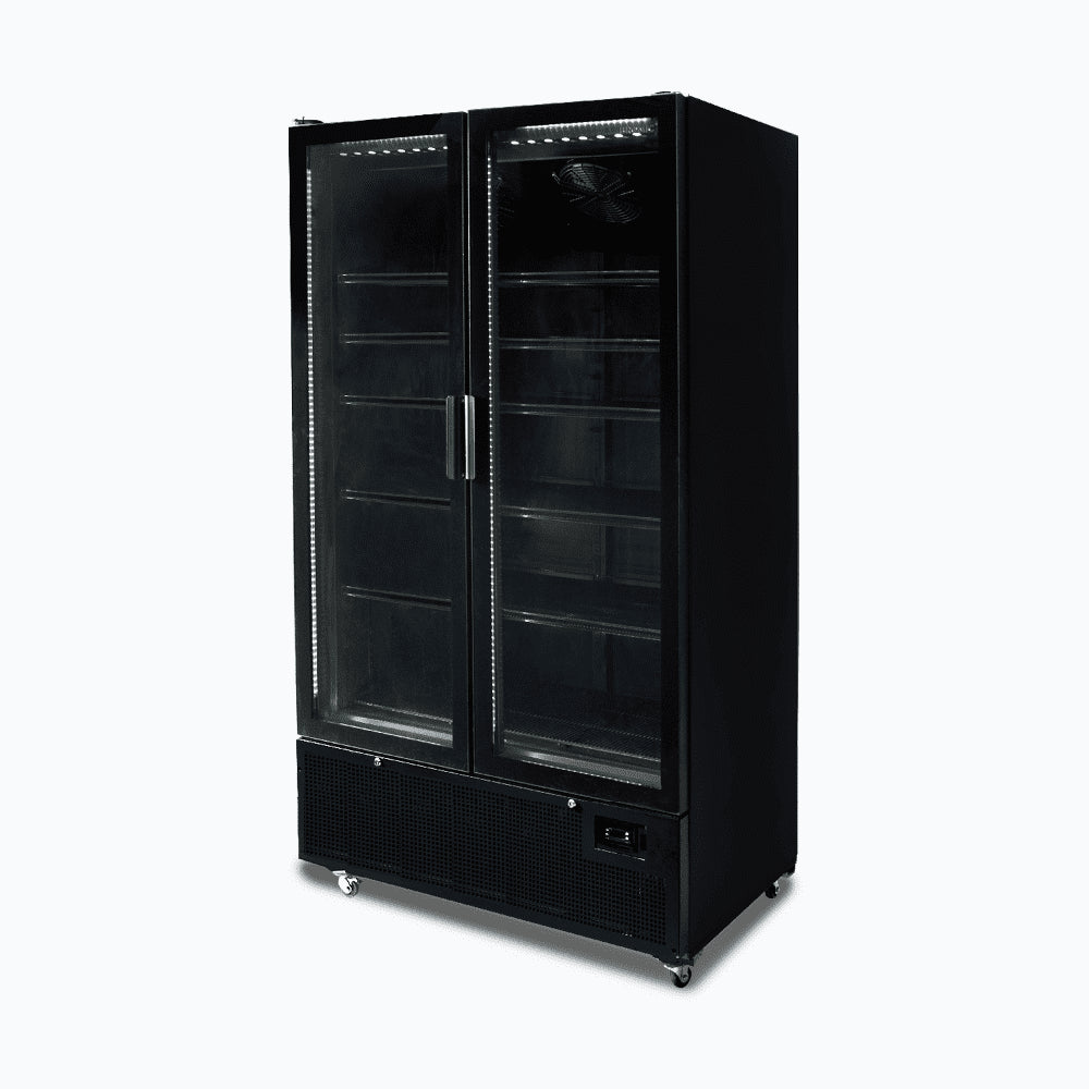 Bromic GM1100B-NR – Upright Display Fridge - 1126L - 2 Door - Flat Glass - Black