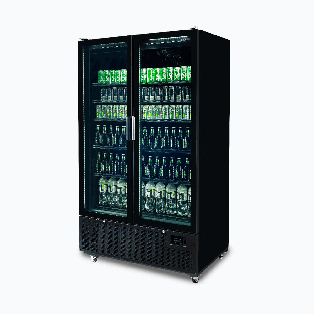Bromic GM1100B-NR – Upright Display Fridge - 1126L - 2 Door - Flat Glass - Black