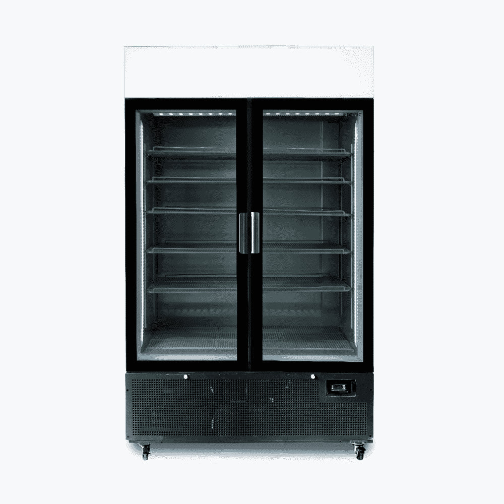 Bromic GM1100LB-NR – Upright Display Fridge - 1082L - 2 Door - Flat Glass - Lightbox - Black