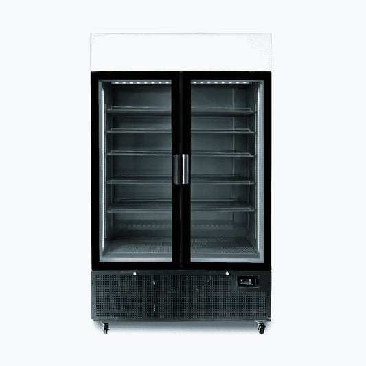 Bromic GM1100LB-NR – Upright Display Fridge - 1082L - 2 Door - Flat Glass - Lightbox - Black