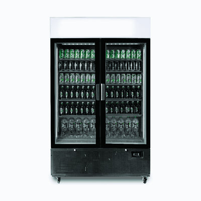 Bromic GM1100LB-NR – Upright Display Fridge - 1082L - 2 Door - Flat Glass - Lightbox - Black