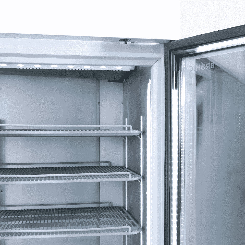 Bromic GM1100LB-NR – Upright Display Fridge - 1082L - 2 Door - Flat Glass - Lightbox - Black