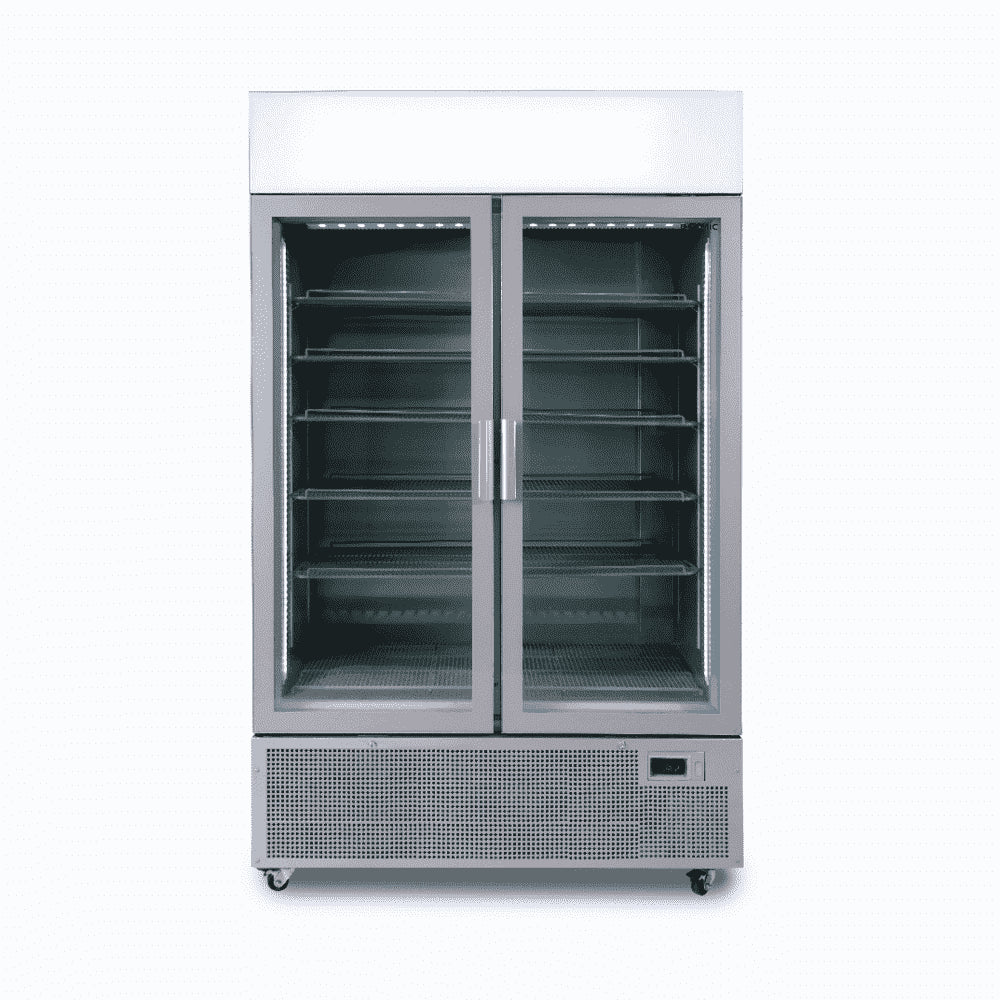 Bromic GM1100LS-NR – Upright Display Fridge - 1082L - 2 Door - Flat Glass - Lightbox - Silver