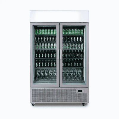 Bromic GM1100LS-NR – Upright Display Fridge - 1082L - 2 Door - Flat Glass - Lightbox - Silver