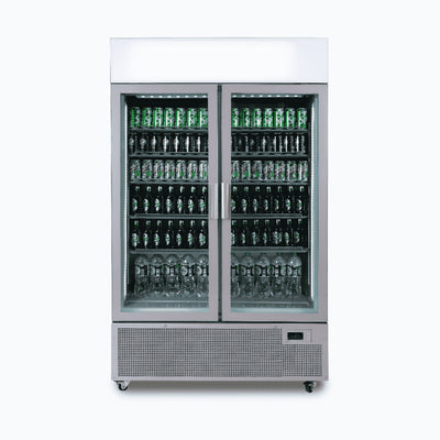 Bromic GM1100LS-NR – Upright Display Fridge - 1082L - 2 Door - Flat Glass - Lightbox - Silver