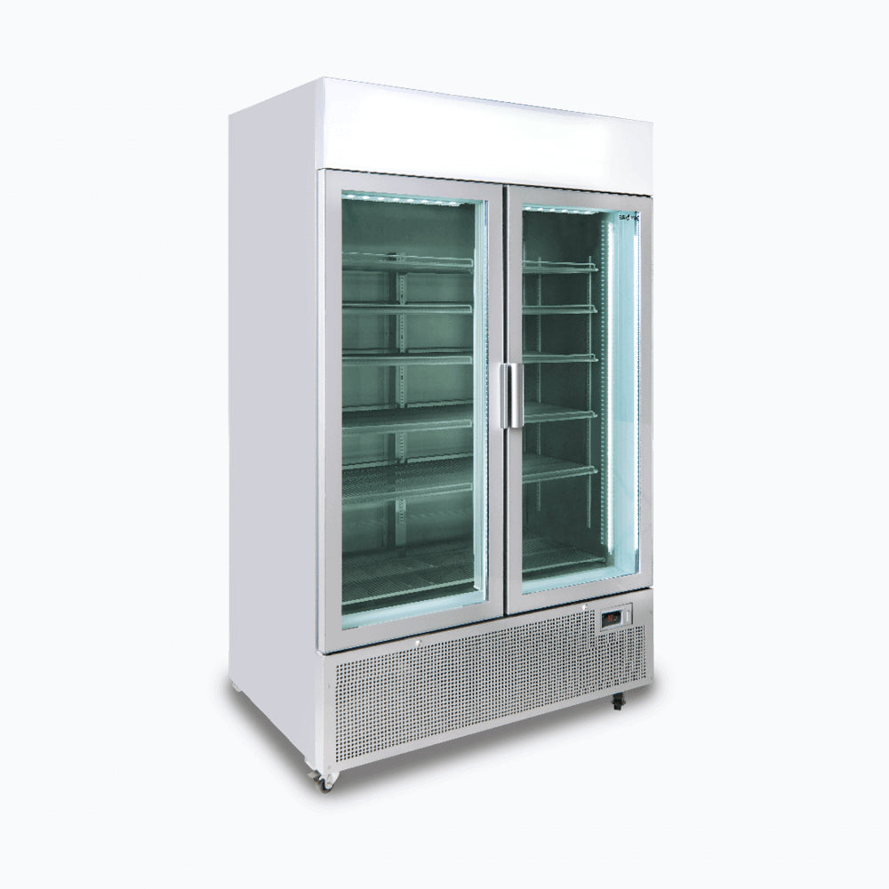 Bromic GM1100LS-NR – Upright Display Fridge - 1082L - 2 Door - Flat Glass - Lightbox - Silver