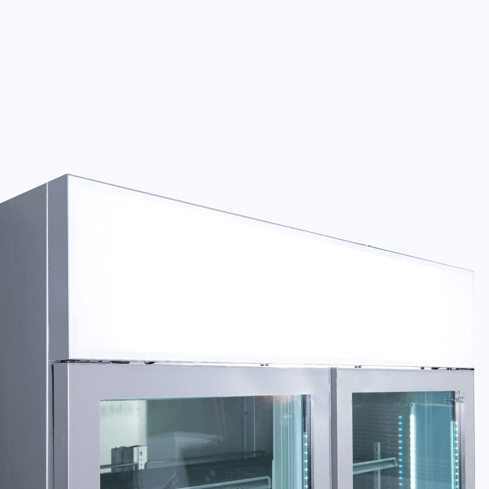 Bromic GM1100LS-NR – Upright Display Fridge - 1082L - 2 Door - Flat Glass - Lightbox - Silver