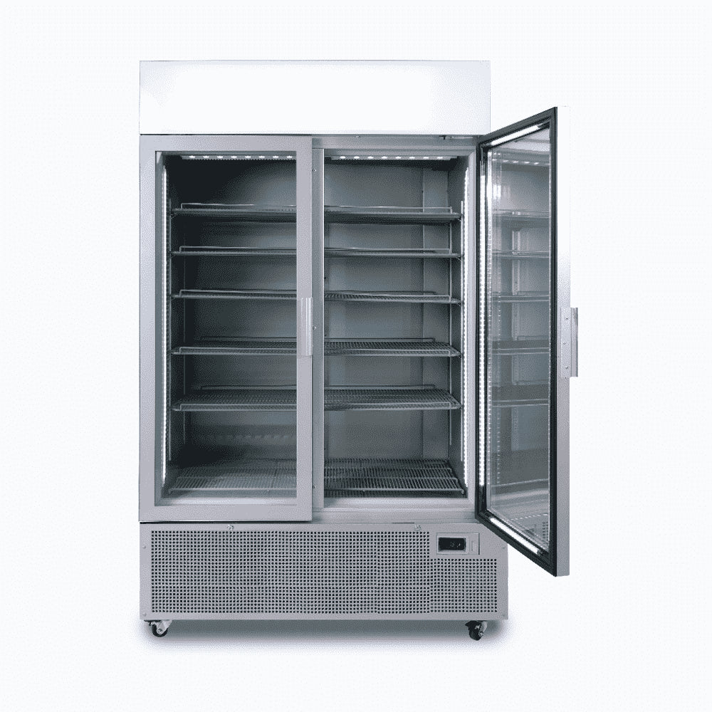 Bromic GM1100LS-NR – Upright Display Fridge - 1082L - 2 Door - Flat Glass - Lightbox - Silver
