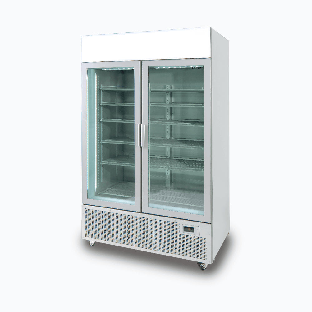 Bromic GM1100LS-NR – Upright Display Fridge - 1082L - 2 Door - Flat Glass - Lightbox - Silver