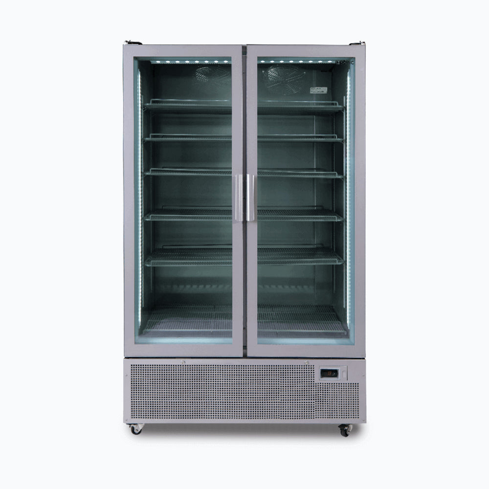 Bromic GM1100S-NR – Upright Display Fridge - 1126L - 2 Door - Flat Glass - Silver