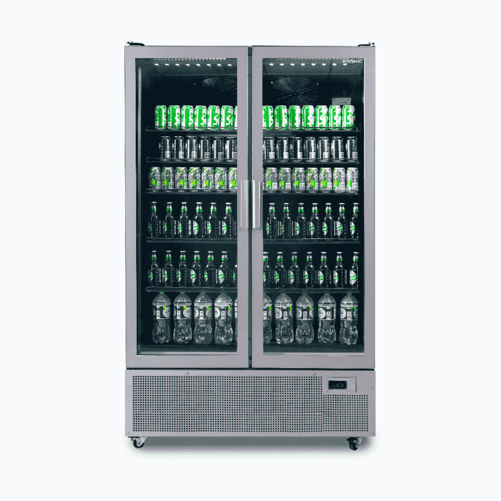 Bromic GM1100S-NR – Upright Display Fridge - 1126L - 2 Door - Flat Glass - Silver