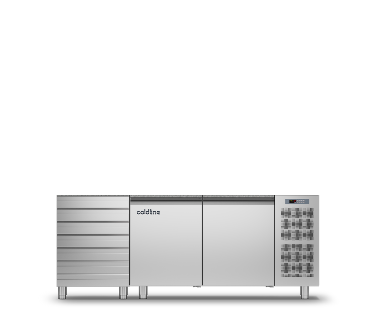Coldline - 2 Door + Drawers Pizza Preparation Counter with no worktop -2°+8°C - TZS13/1MC